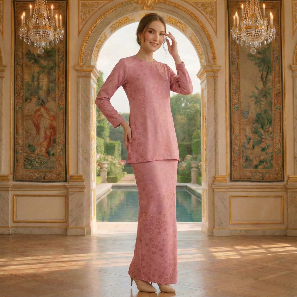 Valansia Mini Kurung Royal Satin Embossed (Champagne)