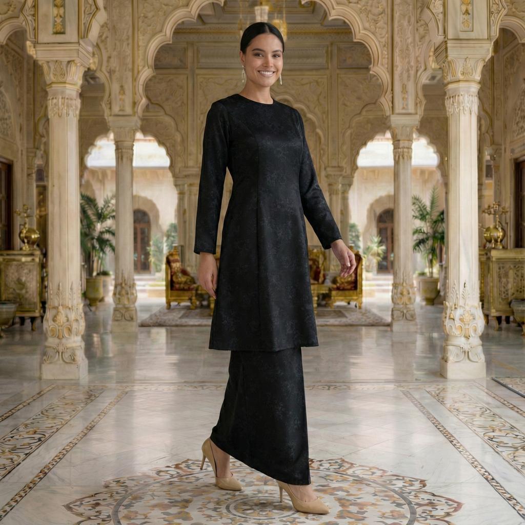 Sri Ratna Kurung Riau Royal Satin Embossed (Silver)