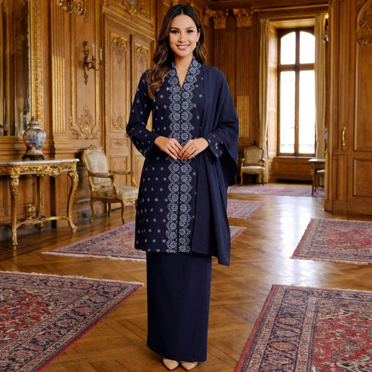 Kebaya Labuh Jamilah Cotton Embroidery (Navy Blue)