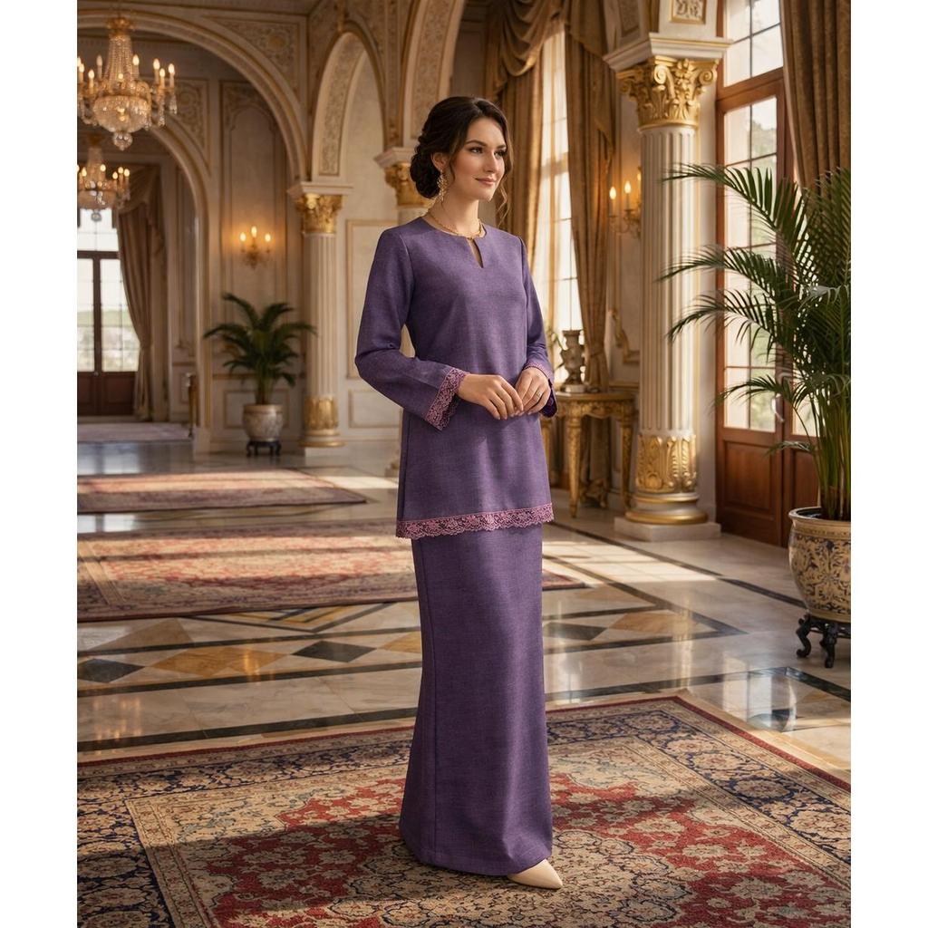 Kurung Kedah Classic Aira Cotton Lace (Dark Purple)