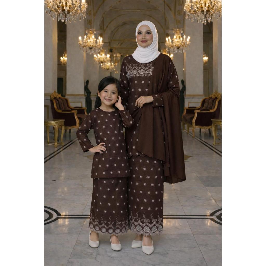 Elora Kurung Moden Mom Cotton Embroidery (Rich Brown)