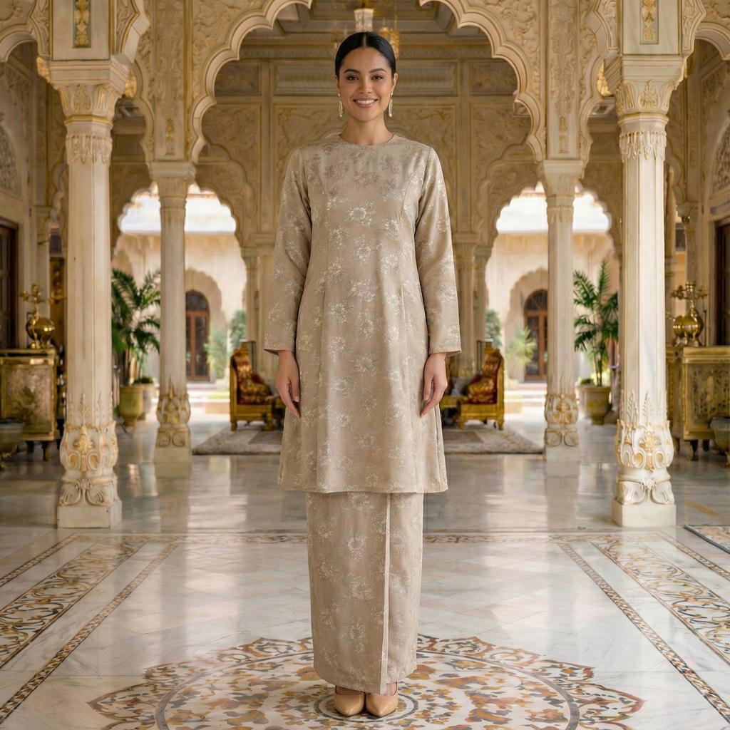 Sri Ratna Kurung Riau Royal Satin Embossed (Champagne)