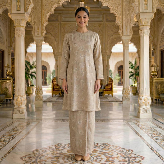 Sri Ratna Kurung Riau Royal Satin Embossed (Champagne)